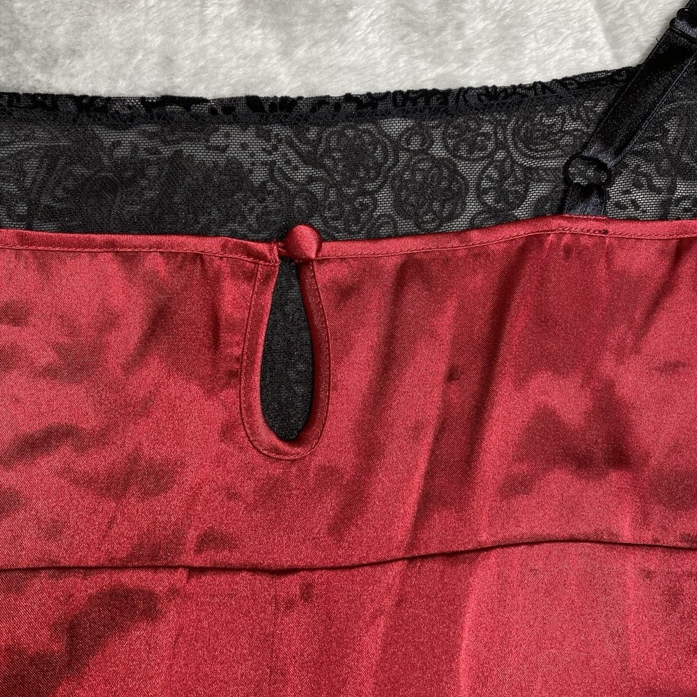 Victoria's Secret Silk Babydoll Lingerie Dress Size M Red Black Velvet Lace - Picture 5 of 10